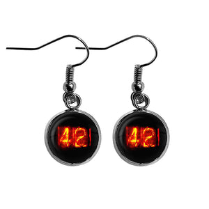 Dieselpunk Steampunk Cyberpunk Nixie Tube Print Number 42 Forty Two Meaning of Life Surgical Steel Earrings