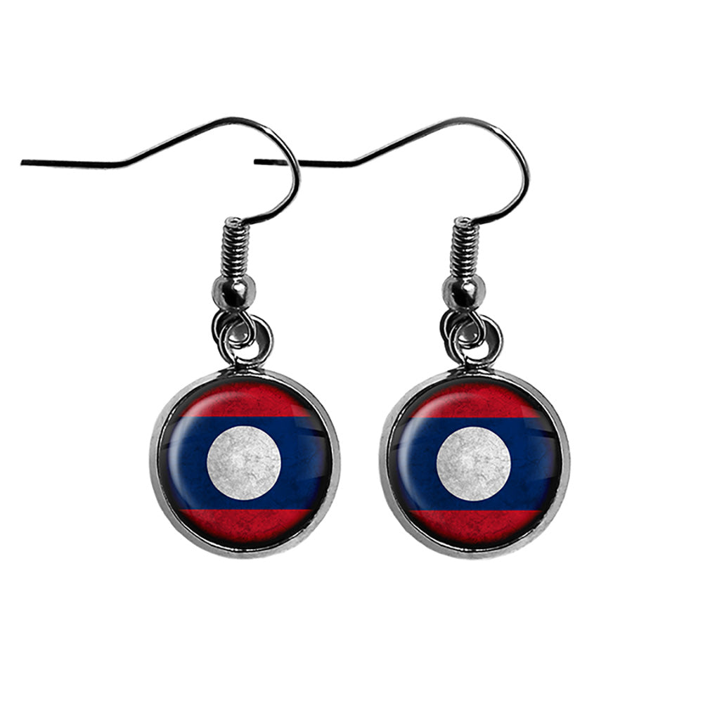 Laos Laotian Flag Surgical Steel Earrings