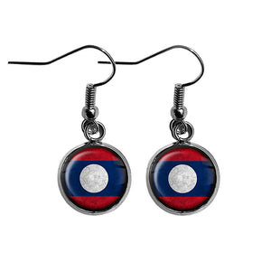 Laos Laotian Flag Surgical Steel Earrings