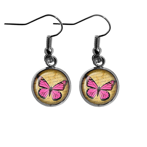 Pink Butterfly Surgical Steel Earrings