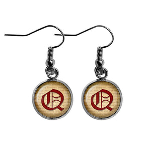 Q Letter Old English Gothic Blackletter Magna Carta Surgical Steel Earrings