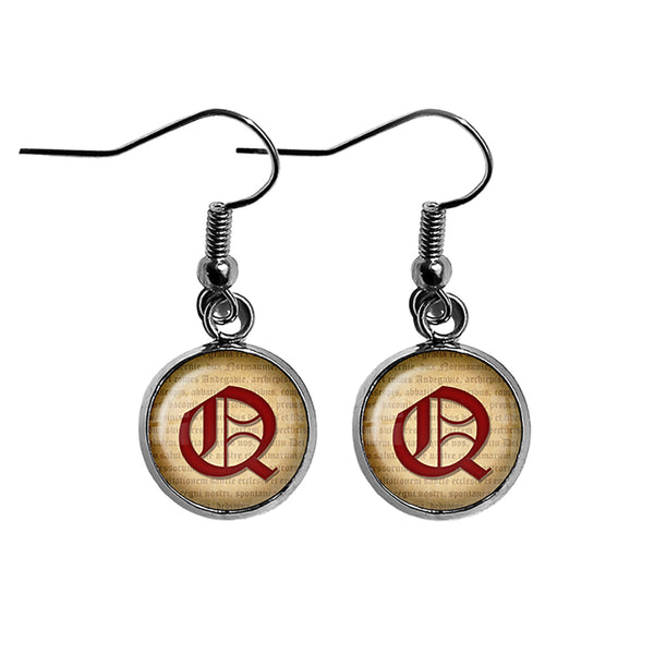 Q Letter Old English Gothic Blackletter Magna Carta Surgical Steel Earrings