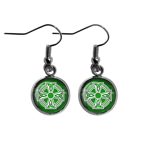 Celtic Symbol Triquetras White on Green Surgical Steel Earrings