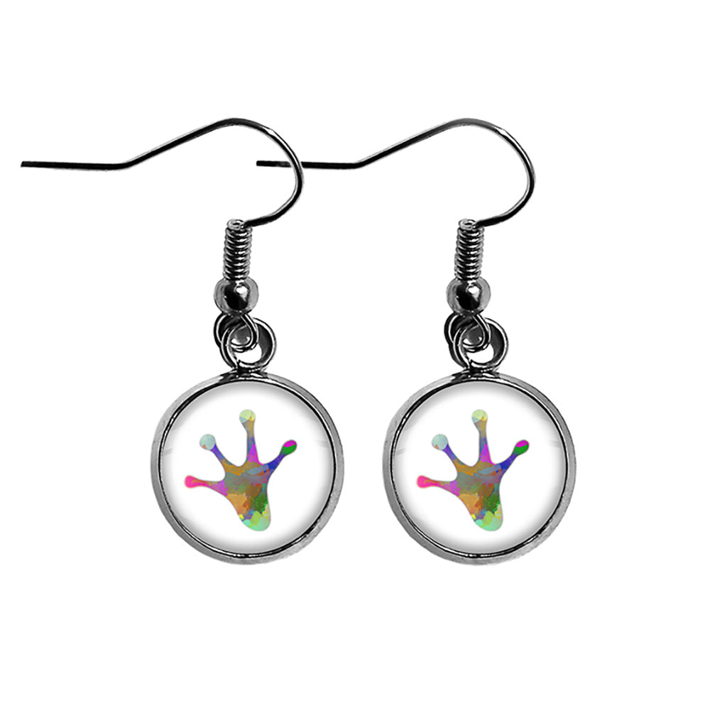 Frog Paw Print Rainbow Watercolor Surgical Steel Earrings