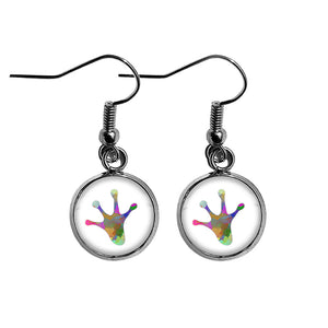 Frog Paw Print Rainbow Watercolor Surgical Steel Earrings