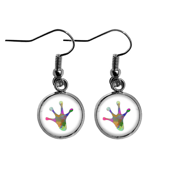 Frog Paw Print Rainbow Watercolor Surgical Steel Earrings