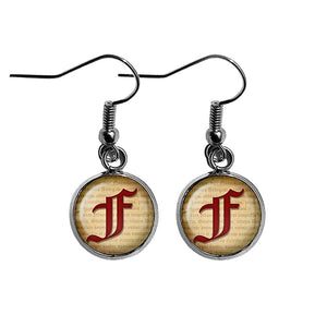 F Letter Old English Gothic Blackletter Magna Carta Surgical Steel Earrings