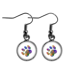 Cat Paw Print Rainbow Watercolor Surgical Steel Earrings