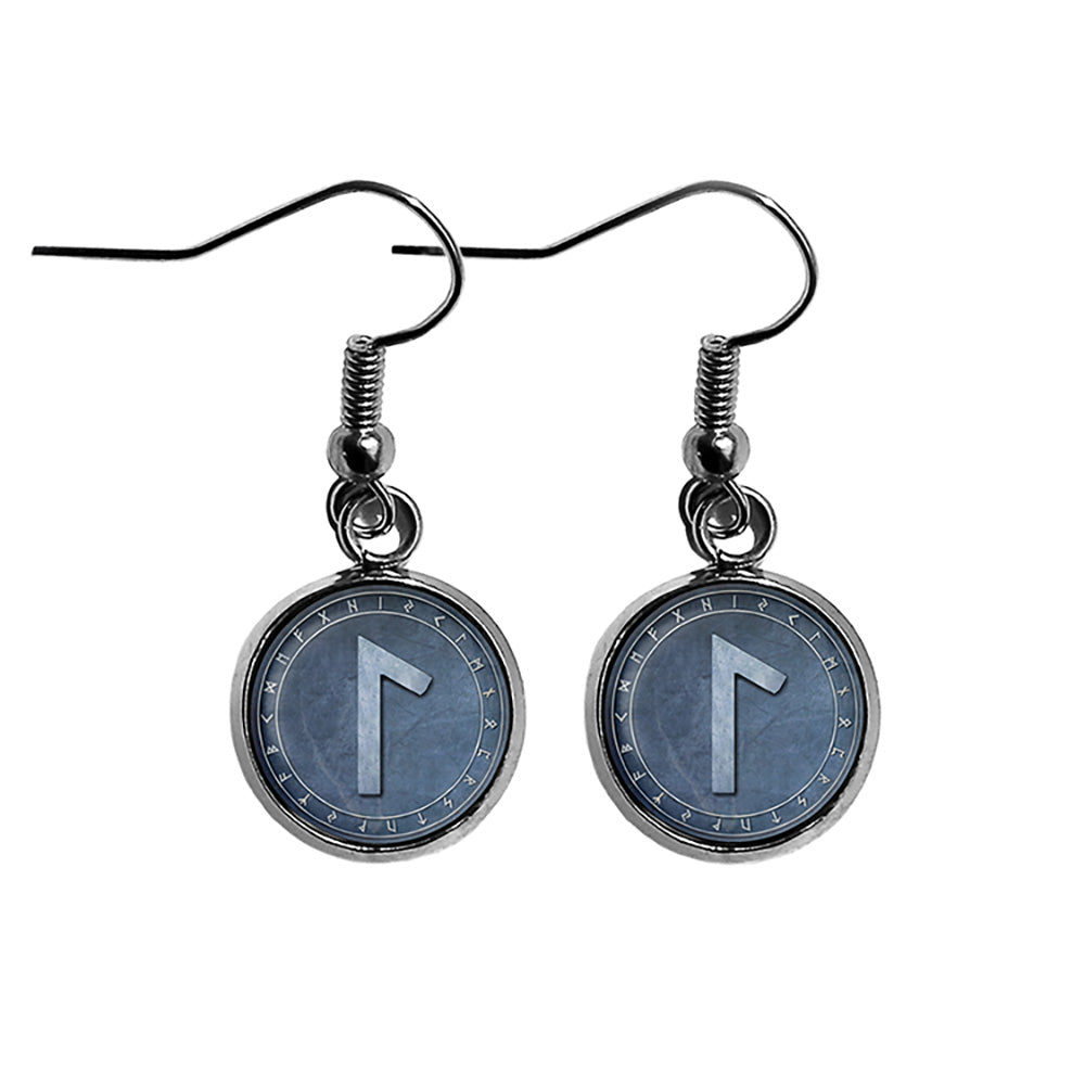 Viking Runes Elder Futhark Rune Circle L Laguz Water Surgical Steel Earrings