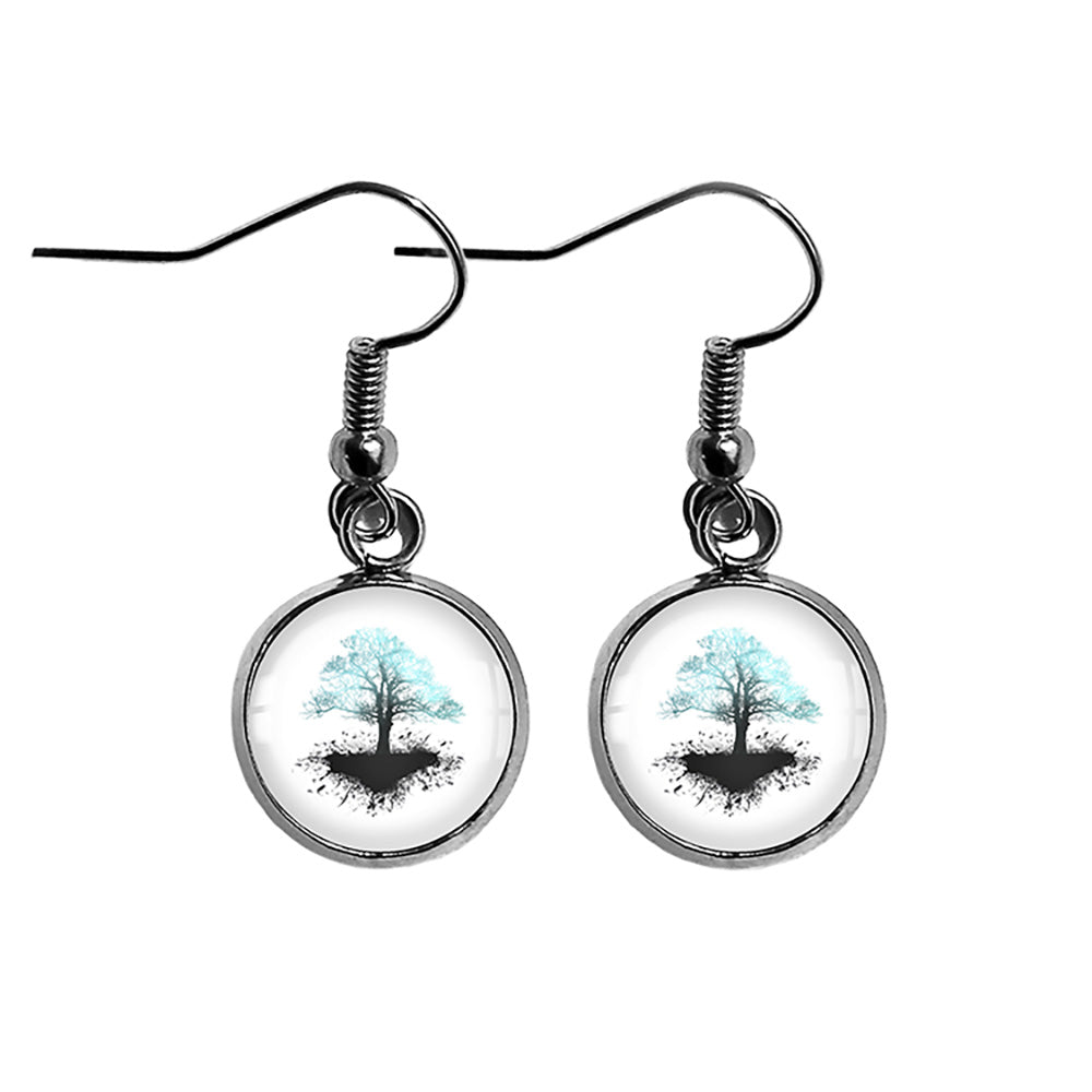 Lightning Blue Grunge Tree of Life Surgical Steel Earrings