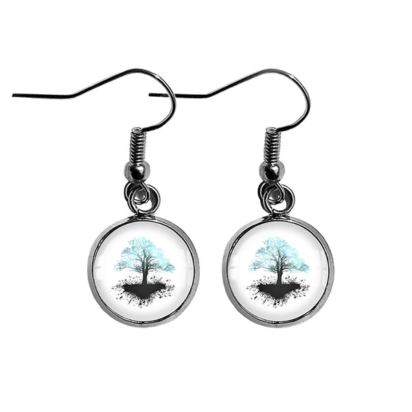 Lightning Blue Grunge Tree of Life Surgical Steel Earrings