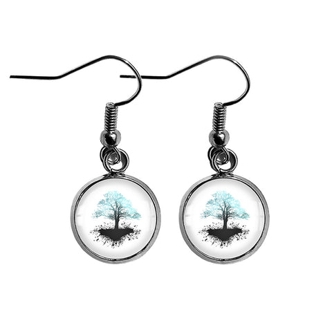 Lightning Blue Grunge Tree of Life Surgical Steel Earrings