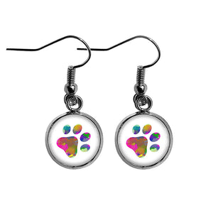 Dog Paw Print Rainbow Watercolor Surgical Steel Earrings