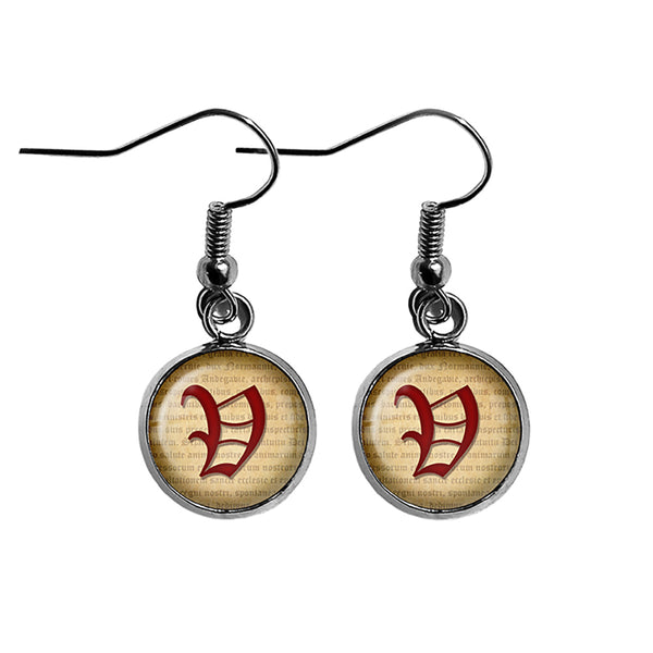 V Letter Old English Gothic Blackletter Magna Carta Surgical Steel Earrings