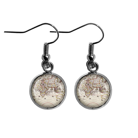 Ancient Old Map UK Europe Russia Asia Surgical Steel Earrings