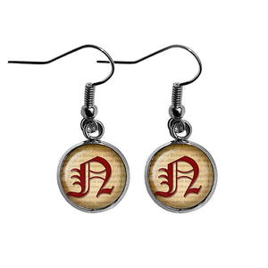 N Letter Old English Gothic Blackletter Magna Carta Surgical Steel Earrings