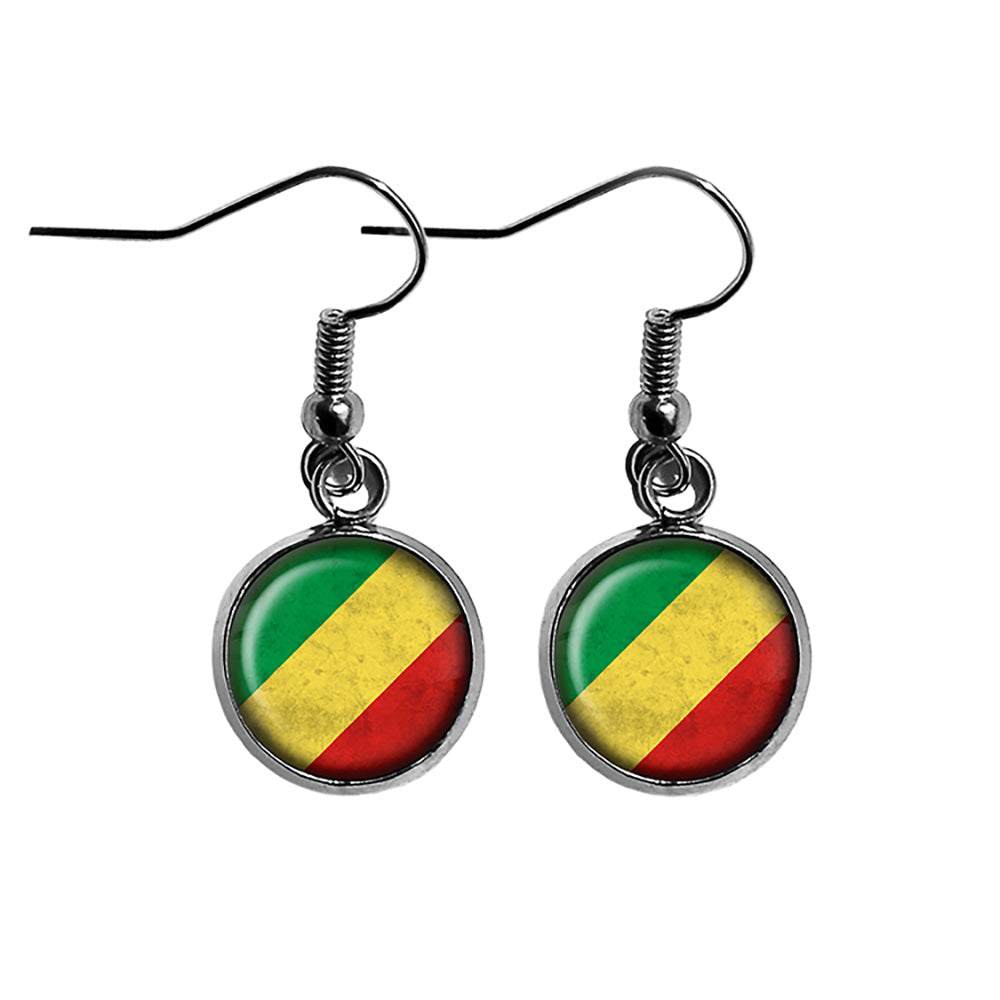 African Nation Congo Flag Surgical Steel Earrings