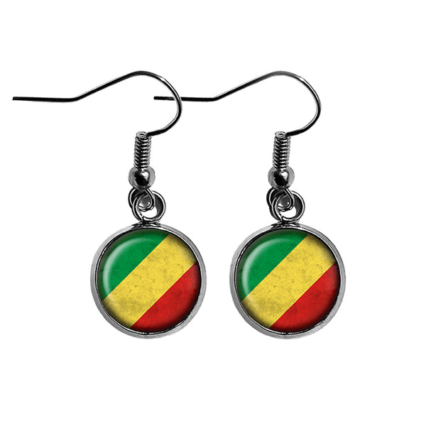African Nation Congo Flag Surgical Steel Earrings
