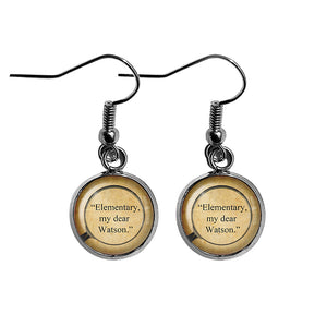 Sherlock Holmes Elementary my Dear Watson Magnifying Glass Surgical Steel Earrings