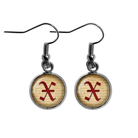 X Letter Old English Gothic Blackletter Magna Carta Surgical Steel Earrings