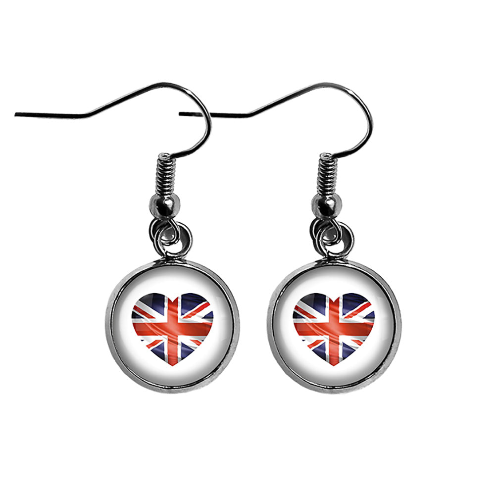 UK United Kingdom Flag Heart Surgical Steel Earrings