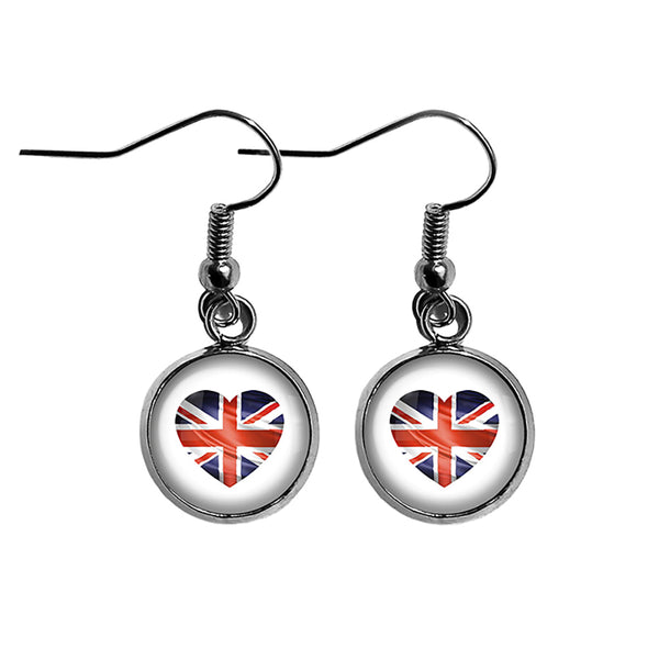 UK United Kingdom Flag Heart Surgical Steel Earrings