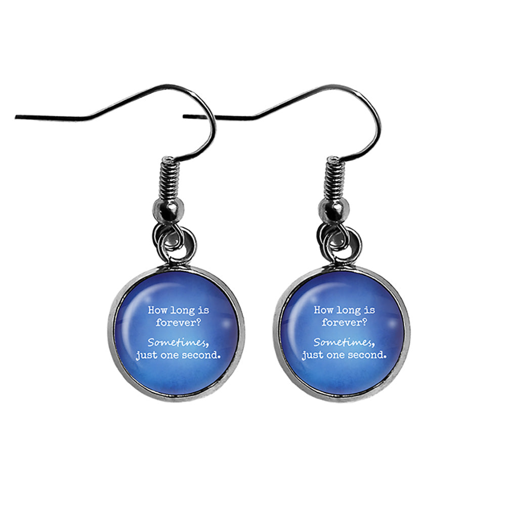 Alice in Wonderland How Long is forever Just One Second Blue Surgical Steel Earrings