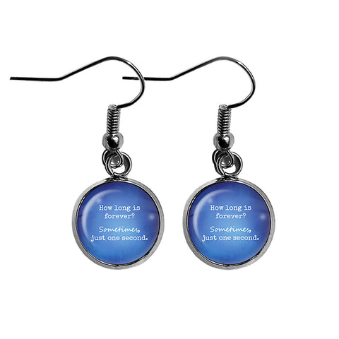 Alice in Wonderland How Long is forever Just One Second Blue Surgical Steel Earrings