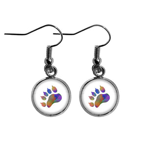 Bear Paw Print Rainbow Watercolor Surgical Steel Earrings