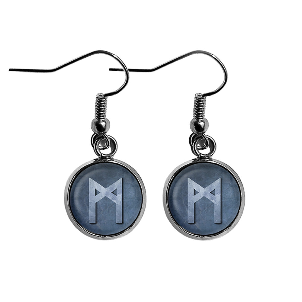 Viking Runes Elder Futhark M Mannaz Man Surgical Steel Earrings