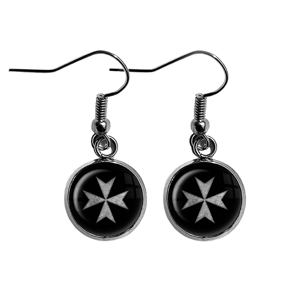 Worn Knights of Malta Hospitalier Hospitaller Surgical Steel Earrings