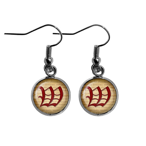 W Letter Old English Gothic Blackletter Magna Carta Surgical Steel Earrings