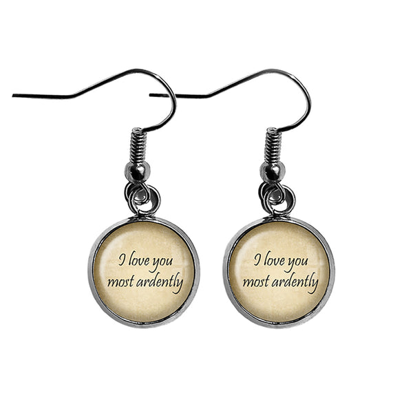 Jane Austen I love You Most Ardently Surgical Steel Earrings