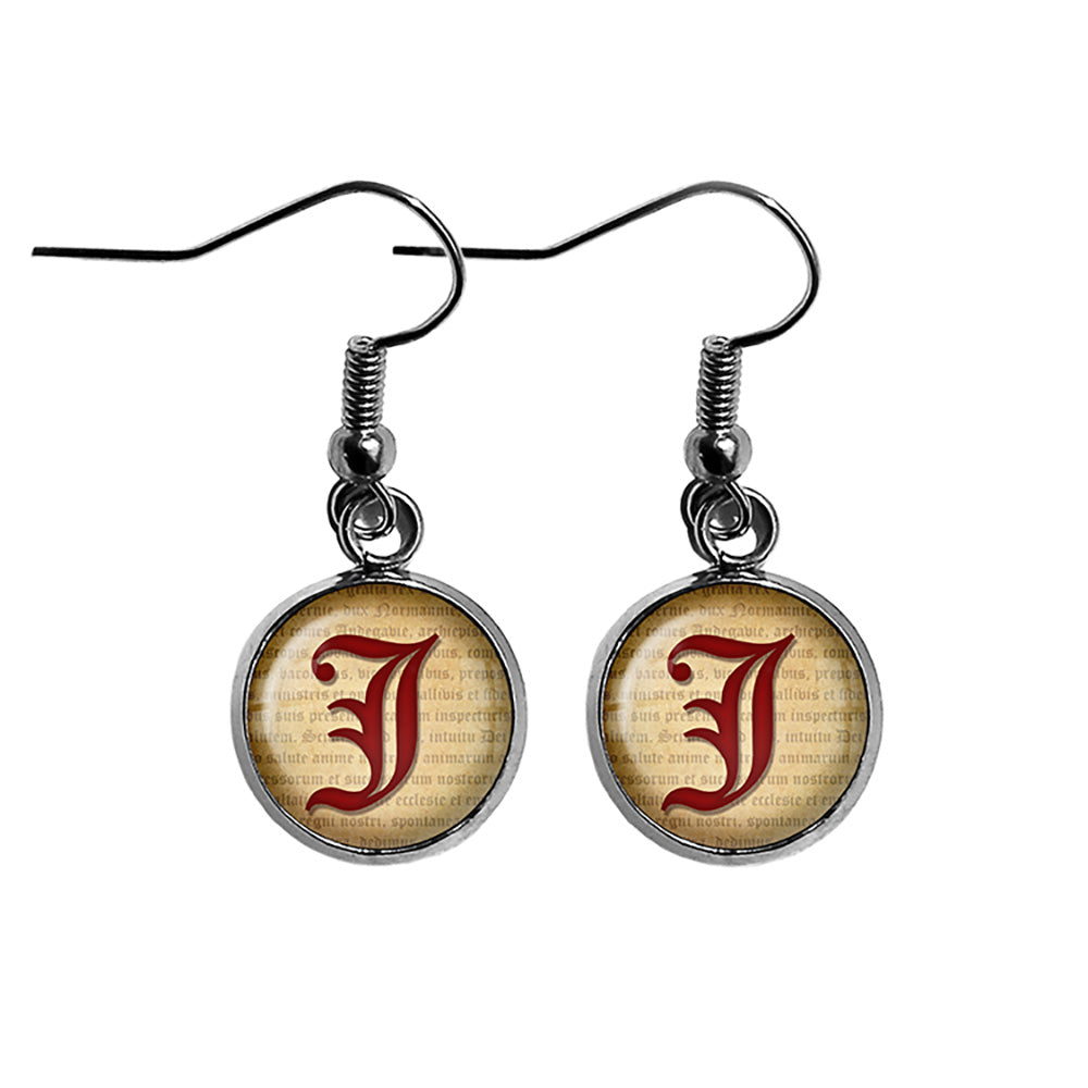 J Letter Old English Gothic Blackletter Magna Carta Surgical Steel Earrings