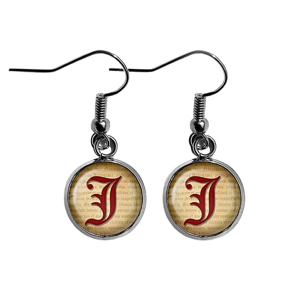 J Letter Old English Gothic Blackletter Magna Carta Surgical Steel Earrings