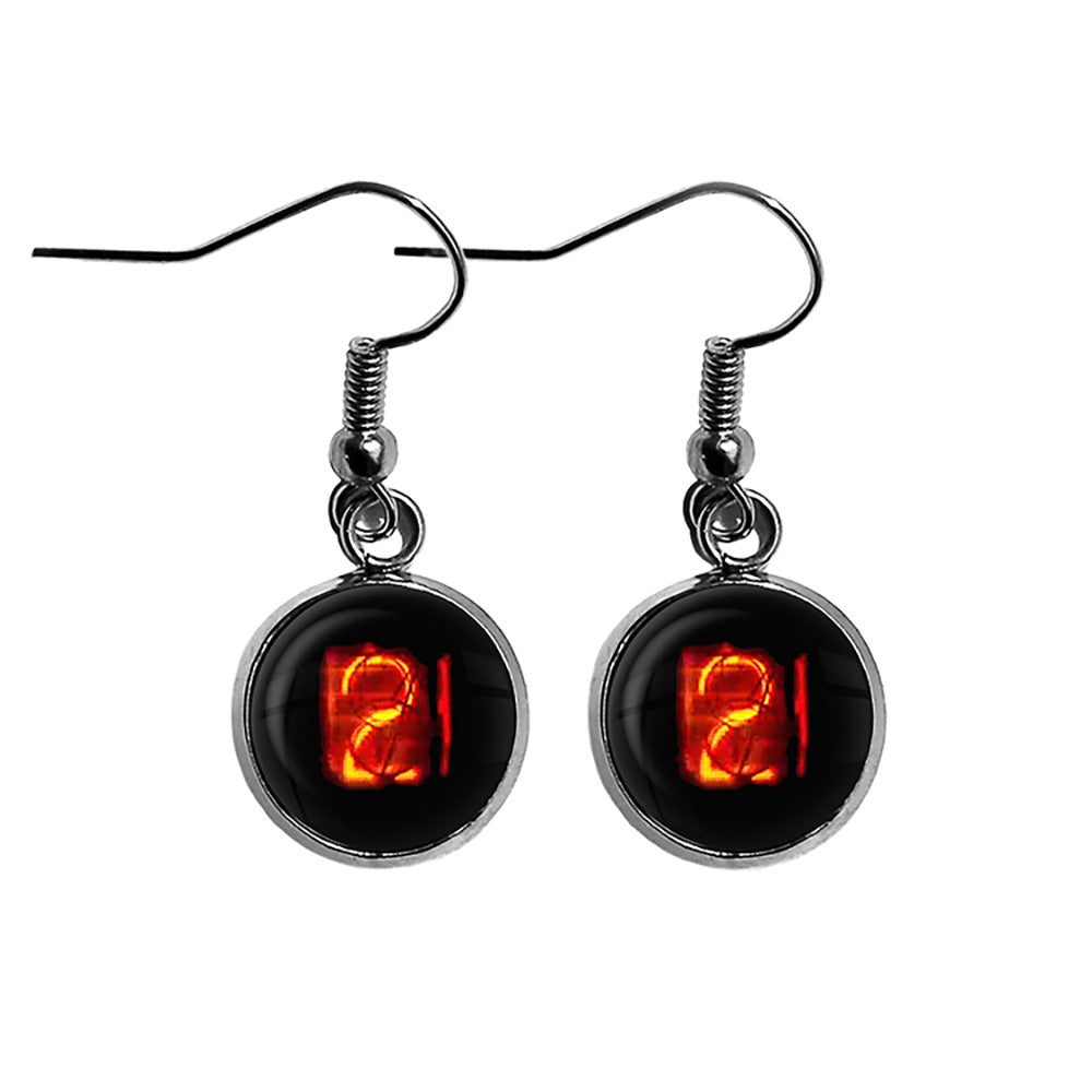 Dieselpunk Steampunk Cyberpunk Nixie Tube Print Number 2 Two Surgical Steel Earrings