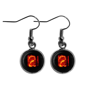 Dieselpunk Steampunk Cyberpunk Nixie Tube Print Number 2 Two Surgical Steel Earrings