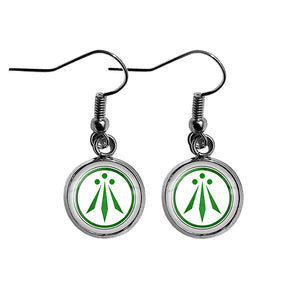 Celtic Symbol The Awen Three Rays of Light White on Green Surgical Steel Earrings
