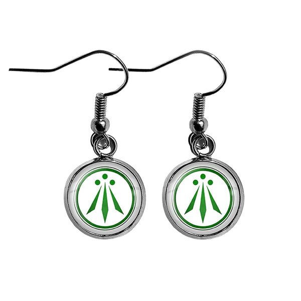 Celtic Symbol The Awen Three Rays of Light White on Green Surgical Steel Earrings