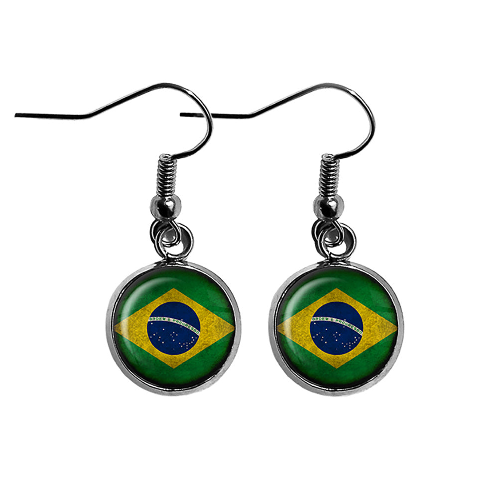 Brazil Brazilian Flag Surgical Steel Earrings