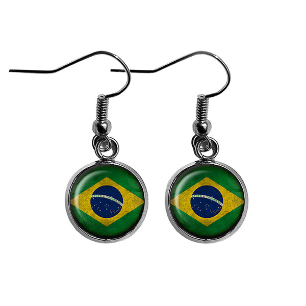 Brazil Brazilian Flag Surgical Steel Earrings