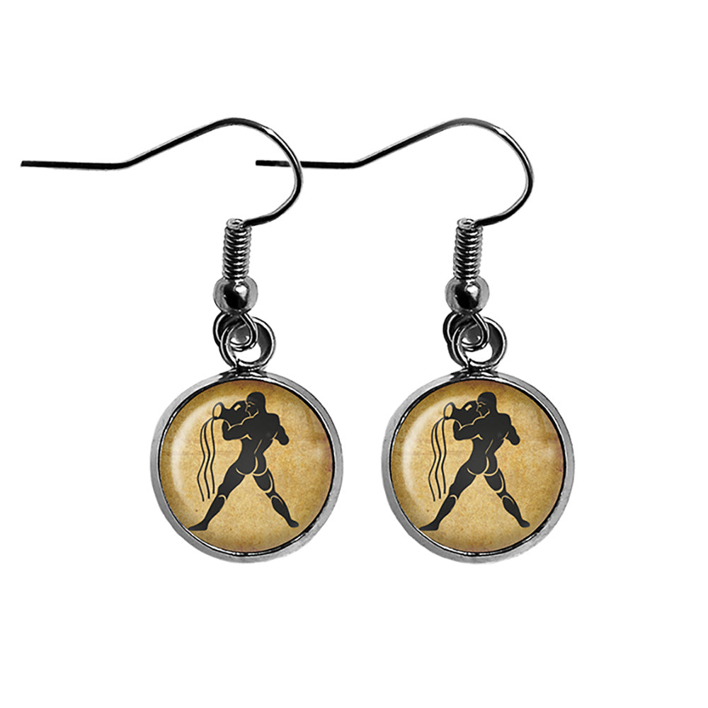 Zodiac Symbol Astrology Aquarius Surgical Steel Earrings