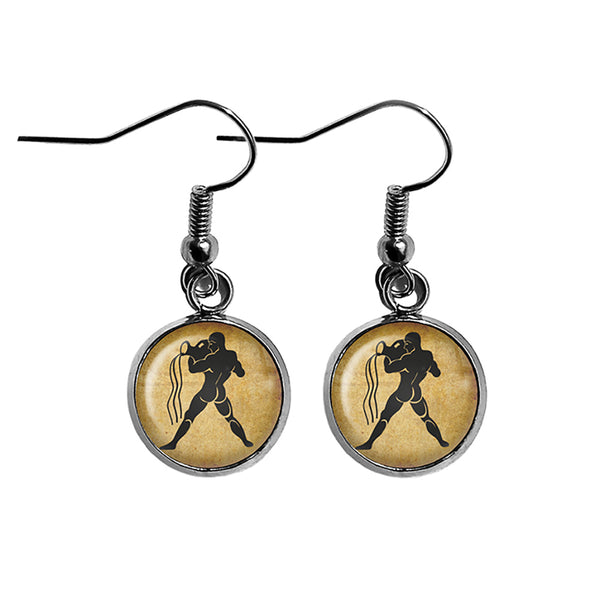 Zodiac Symbol Astrology Aquarius Surgical Steel Earrings