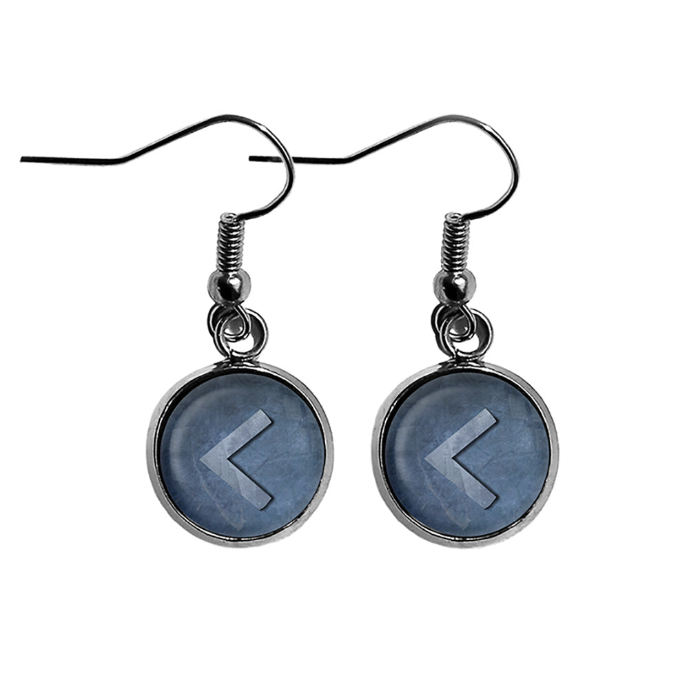 Viking Runes Elder Futhark C K Kenaz Fire Surgical Steel Earrings