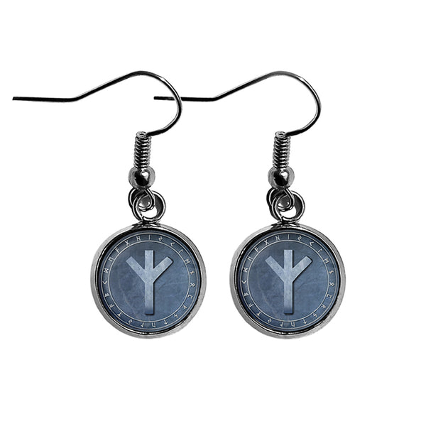 Viking Runes Elder Futhark Rune Circle Z Algiz Elk Surgical Steel Earrings