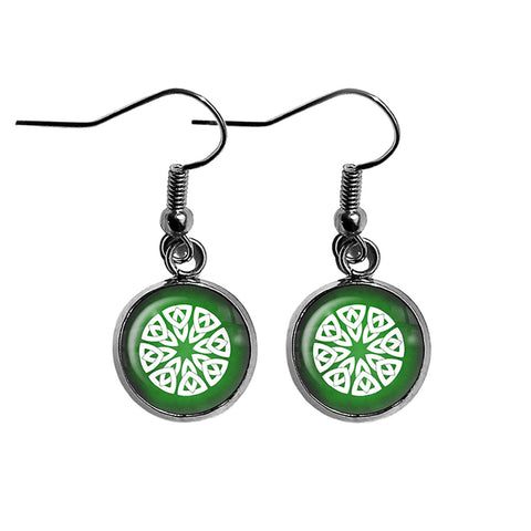 Celtic Knot Circle White on Green Surgical Steel Earrings