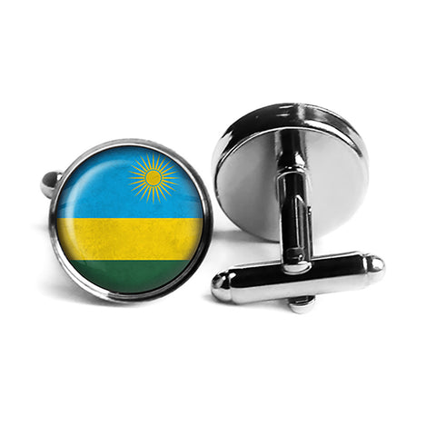 Republic of Rwanda Rwandan Rwandese Flag Rhodium Silver Cufflinks