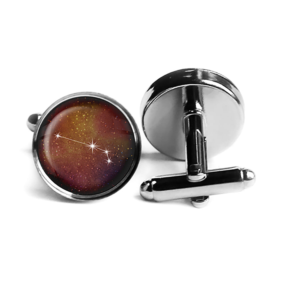 Zodiac Symbol Astrology Aries Star Constellation Rhodium Silver Cufflinks