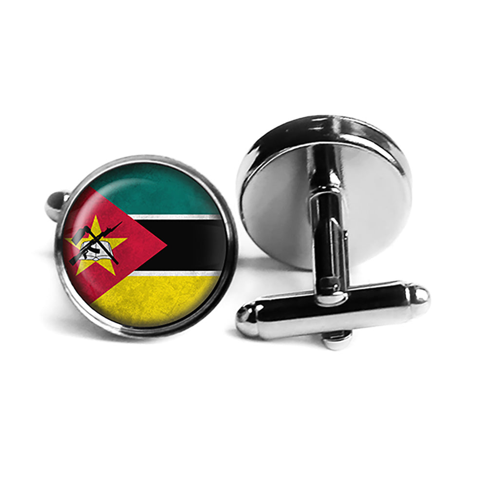 Republic of Mozambique Mozambican Flag Rhodium Silver Cufflinks