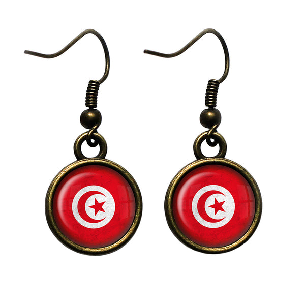 Republic of Tunisia Tunisian Flag Antique Bronze Earrings